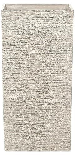 Beliani Haut Cache-Pot Beige Carré 35 x 35 x 70 cm Pot de Fleurs Robuste en Pierre et Polyrésine au Design Moderne Idéal pour Extérieur et Intérieur