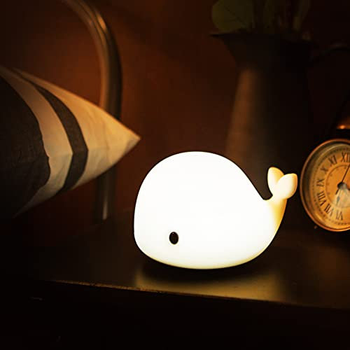 Veilleuse mignonne en forme de baleine pour enfants, veilleuse Kawaii pour bébé avec 7 LED changeantes, contrôle du robinet, veilleuse spongieuse, rechargeable par USB, cadeau d'anniversaire pour