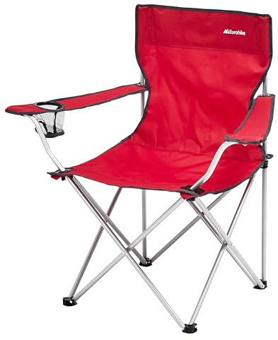 Eurohike Peak Folding Chair with Drinks Holder & Arm Rests for Adults & Kids, Lightweight, Portable, Compact, Ideal for Camping, Festivals, Picnics, Beach & Outdoor Events (Red)