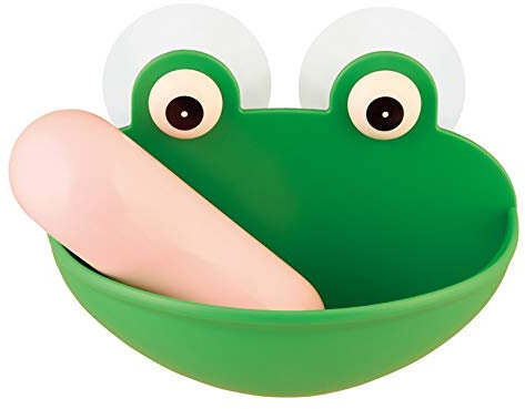 1pcs Kreative Frosch Seifenschale Halter Silikon bewegliche Seifenschale Wandabsaugung Schwamm Seife Ablasshalter für Dusche, Küche, Theken