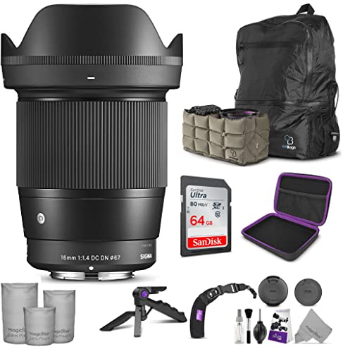 Sigma Objectif Contemporain 16 mm F1.4 DC DN pour appareils Photo Sony E Mount avec Accessoires Altura Photo Advanced et Pack de Voyage