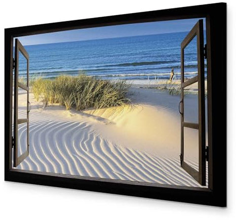 murando - Wandbilder XXL Fensterblick Vlies Leinwandbild 1 tlg Kunstdruck modern Wandbilder XXL Wanddekoration Design Wand Bild - Fenster Insel Meer See Strand Himmel Landschaft Natur