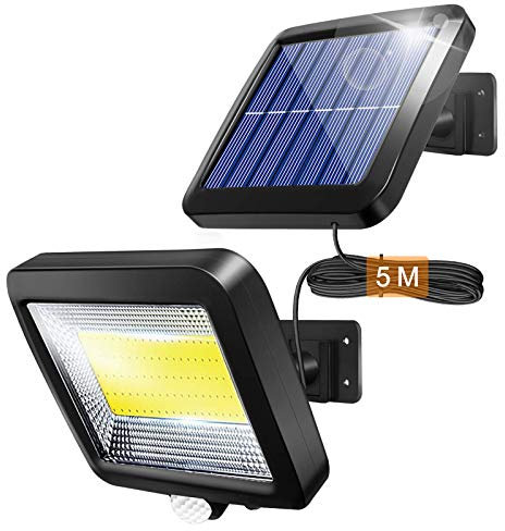 GLiving Lampe Solaire Extérieur avec Détecteur de Mouvements Infrarouge, 100COB Projecteur LED extérieur Avec Detecteur, Eclairage de Sécurité, 180LM Étanche IP65, Pour Jardin, Entrepôt, Entrée