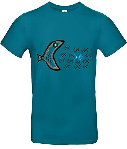 Smilo & Bron Herren T-Shirt mit Motiv Gegen den Strom Bedruckt Türkis Diva Blue L