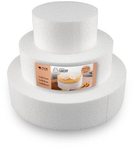 A3995993 Juego de Formas de Tartas de poliestireno de 3 Pisos, Altura 5 cm, 10 cm, 15 cm, 20 cm, Blanco, 20 x 15 cm