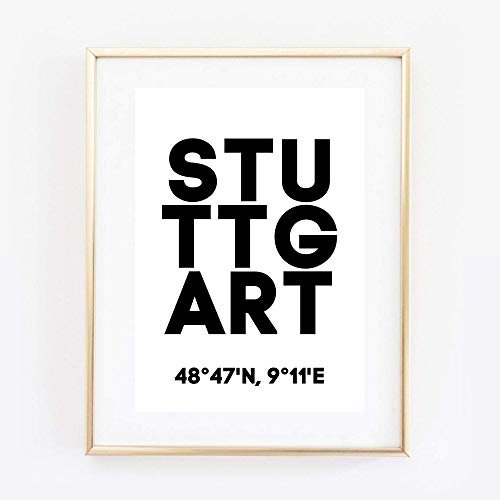 Din A4 Kunstdruck ohne Rahmen - Stuttgart Koordinaten Typographie Stadt City Modern Druck Poster Bild