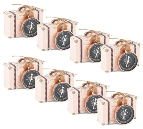 20 Stück Mini Koffer Hochzeit Favor Box, Süßigkeitenbox, Vintage Kraftpapier Geschenkbox Mit Tags Und Sackleinen Schnur, Parteibevorzugung Mit Kompass Geschenkbox Für Süße Hochzeit Backkasten Kompass