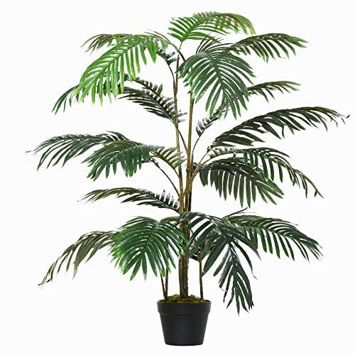 Outsunny Palma in Plastica Decorativa con 20 Foglie, Pianta Finta con Vaso per Interno ed Esterno Alta 140cm