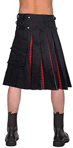 Schöner Kilt Rock Scottish Kilt Unisex Schottland Klassischer Retro Gothic Faltenrock Hip Hop Shorts Schärpen Taschen Kn
