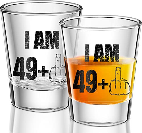 2 Stücke 49 Plus 1 Mittelfinger Schnapsglas 2 Unzen Schwarz Lustige 50. Geburtstag Party Weingläser Geschenk für Frauen und Männer Feiern 50. Geburtstag Dekoration