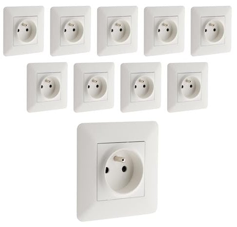 Lot de 10 prises 2P+T 16A simple Blanc - Artezo