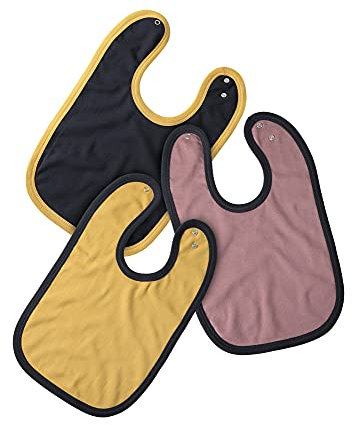 wellyou Baby-Lätzchen mit Druckknopf, größenverstellbarer und strapazierfähiger Klecker-Schutz, im 3er Set, aus 100% Baumwolle, klassisch in senfgelb/altrosa/marine, made in Europe
