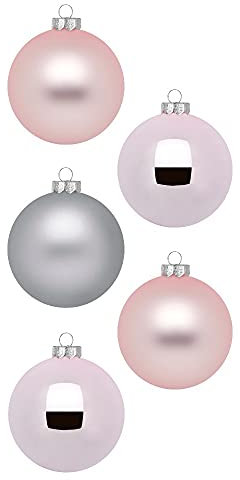 Inge Glas Magic Weihnachtskugeln klein | 36 Kugeln 4cm | Christbaumkugeln aus Glas (Soft Simplicity | rosa grau)