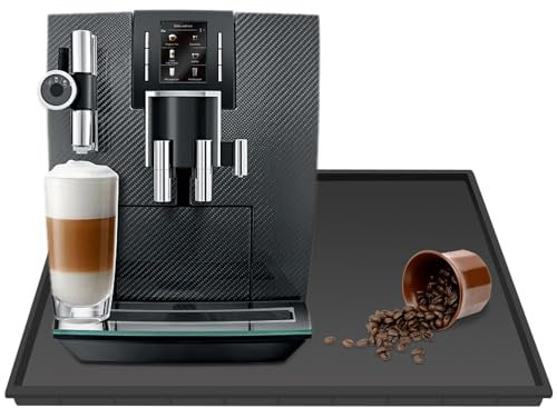 Ezebesta Silikonmatte unter Kaffeemaschine mit Lippe Kaffeemaschine Gerät Automatische Maschinen Espresso Zubehör Schwarz Multifunktionale Gummi Basis Matte (18,9 x 11,8)