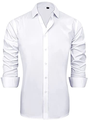 J.VER Herren Hemd Regular Fit Langarm Herrenhemden Freizeithemd Regular Businesshemd Elastiscer Musterhemd,Weiß,4XL