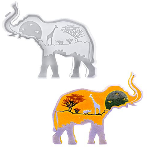 Voyyphixa DIY Elefant Silikonform Tier Epoxidharz Formen Untersetzer Silikonformen, Platzdeckchen Gießform für Wolf Schlüsselanhänger Desktop Ornamente Schokolade Kuchen Kunsthandwerk