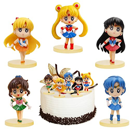 Sailor Moon Kuchen Topper, 5 Stück Sailor Moon Anime Figuren, Mini Figuren Set, Sailor Moon Actionfiguren Modell, Figures Cake Topper, Mini Figuren Spielzeug für Kinder Geburtstag Kuchen Dekoration