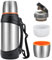 Olerd Thermosflasche Thermoskanne 2.0L, Isolierkanne Edelstahl Trinkflasche, Isolierflasche mit 2 Trinkbecher, Doppelwandisolierung Camping Wasserflasche, 24h Heiß & Kalt (Silber)