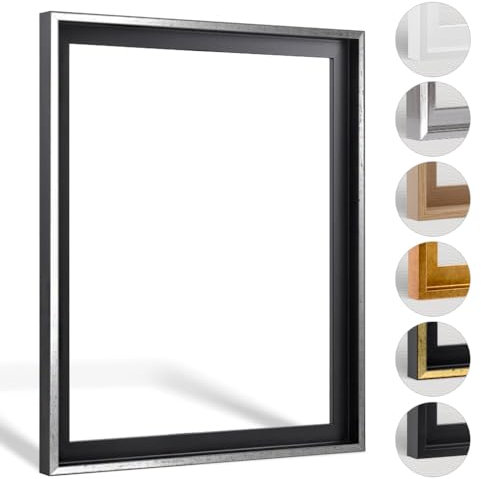 Haak Schattenfugenrahmen Levi in Schwarz Silber gebürstet 50 X 70 cm für Keilrahmenbilder und Leinwände Glanz Edition