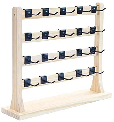 Qianly Wooden Earrings Display Stand with Hooks Earring Display Stand Showcase Necklace Hanger Decor 4 Tier for Closet Office Bedroom