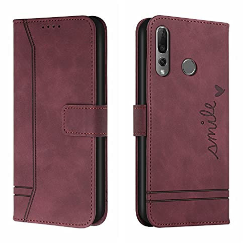 Bravoday Coque pour Huawei P Smart Z / Y9 Prime 2019, Etui Cuir avec Magnetique, Flip Pochette Housse pour Huawei Honor 9X / Enjoy 10 Plus Protection, Vin Rouge