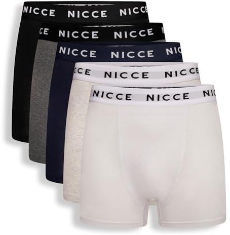Nicce Men's Tarron Boxers, Assorted Colours - Black, Grey, White, Cream & Navy, Elasticated Logo Waistband, 5 Pack, Premium Cotton Blend, Classic Fit, Comfortable Men's Underwear, Small