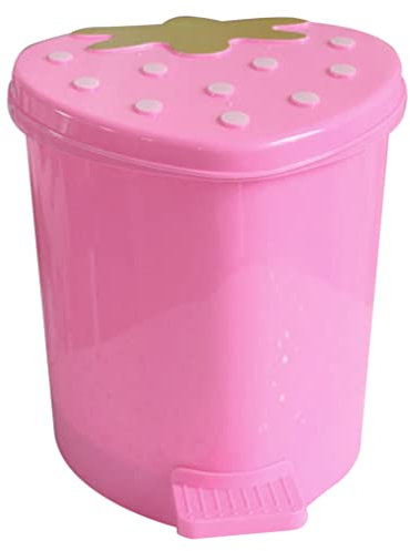Zerodeko 2L Capacity Cute Strawberry Desktop Trash Can Small Plastic Wastebasket Mini Garbage Can with Lid Kawaii Trash Bin for Home Car Bathroom Pink Strawberry Bin