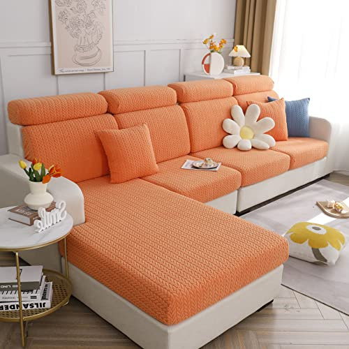 Jianyana Strickstoff Sofabezüge 1/2/3 Sitzer Super Stretch Couchbezug für Hunde Katzen Haustierfreundlich 1 Stück Elastischer Möbelschutz Sofa Schonbezüge (Orange, Übergröße Recamiere)
