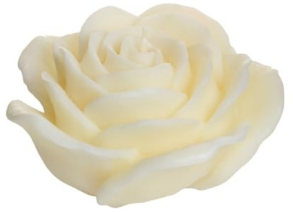 Bougie parfumée de qualité supérieure en forme de fleur de rose ivoire en cire de soja et mèche en coton, parfum rose, dimensions : H x Ø env. 7 x 12 cm 265 g