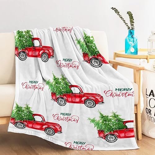 Dekorative Weihnachtsdecke, rote LKW-Decken für Couch, Sofa, Bett, Weihnachtsdecke, weiche, gemütliche, leichte Plüschwolle, Erwachsenendecke und Überwurf, 127 x 152,4 cm - 03