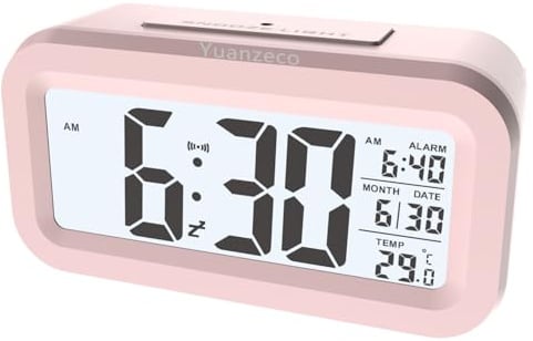 Yuanzeco 4.5 Display-Digital Clock with Large Screen,Night Light Digital Clock with Temperature Display,Alarm Clock with Battery Powered,Office,Kids,Elder Snooze Clock (pink)