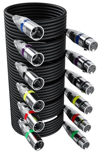 PERMUST 6Pack 5M Cable XLR Cable de micrófono,Cable XLR balanceado de 3 pines macho a hembra Cable de micrófono multicolor Cable DMX Cable de conexión de micrófono