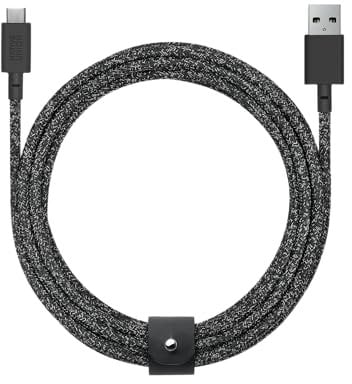 Native Union Belt Cable USB-C a USB-A: Cable de carga ultra resistente de 10 pies con correa de cuero compatible con iPhone 15, Samsung Galaxy Z Fold 5, Flip 5 / S23 Ultra, Pixel7 Pro,iPad Pro(Cosmos)