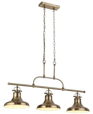 Licht-Erlebnisse Hängelampe Metall B: 96 cm H: max. 1,5 m verstellbar in Messing Antik 3-flammig E27 Vintage Design Pendelleuchte Esstisch Wohnzimmer Hängeleuchte