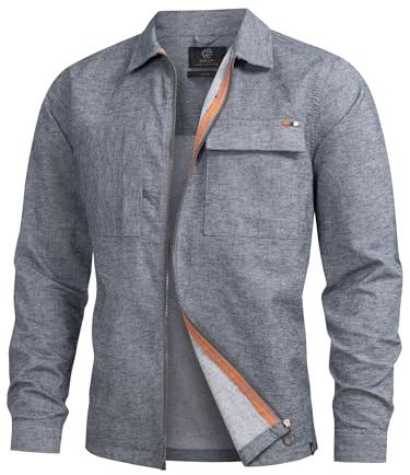 Indicode Herren INEuron Langarm-Hemd mit Brust-Taschen und Reißverschluss | Moderne Hemdjacke mit Zip-Verschluss und zwei Brusttaschen, Herrenjacke, Übergangsjacke, Freizeitjacke, Overshirt für Männer