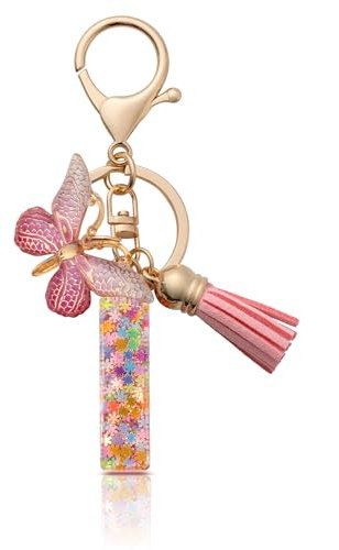 CHUQING Schlüsselanhänger Buchstabe Schlüsselanhänger für Frauen Mädchen Schlüsselanhänger Rosa Schlüsselanhänger Anfangsbuchstabe I Schlüsselanhänger Schmetterling