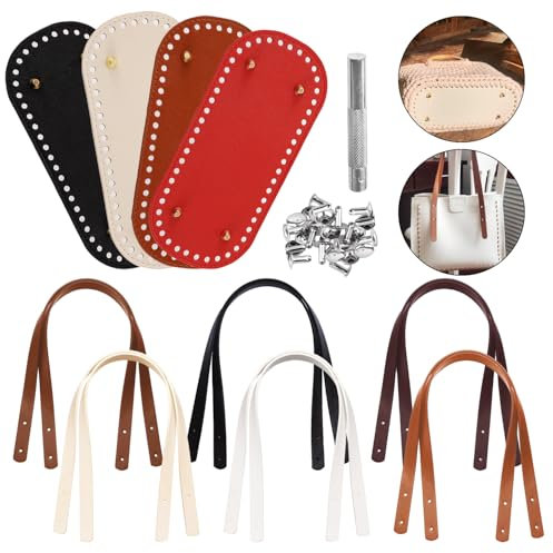 65 Pz Manici per Borse in PU Manici Borsa Traforato Fondi per Borse Uncinetto 4 Colori Fondo Borsa Tessuto Set Fondo Borsa con Maniglia 48 Rivetti 1 Stampo di Montaggio Incluso Borse di Ricambio Zaini