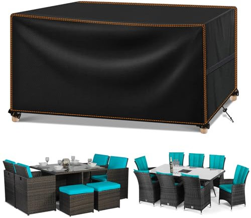 MUPAS Abdeckung Gartenmöbel Winterfest Wasserdicht 420D Oxford Gewebe Abdeckplane Gartenmöbel für Gartentische Terrassenmöbel Outdoor-Tisch Rechteckig Schwarz 190 x140 x90cm