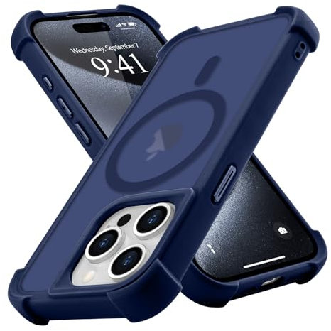 Micoden Magnetic Case for iPhone 15 Pro Max,Compatible with Magsafe,4 Corner Reinforced Protection Airbag Drop Protective Phone Case,Anti-Fingerprint Translucent Matte,Slim Shockproof Cover-Blue