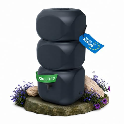 YourCasa Regentonne 320 Liter [Aquablock] - Wandtank mit Wasserhahn & Deckel - Wassertonne eckige Form - Regenfass Frostsicher Regenwassertonne Regenwassertank Wasserfass Garten (Anthrazit)