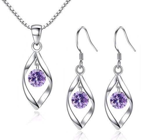Zolkamery Schmuckset Silber 925, Twist Halskette & Ohrringe Ohrhänger Set | Sterling Haken Damen Schmuck Set Silberkette & Ohrringe Hängend mit AAAAA Zirkonia für Mädchen Frauen