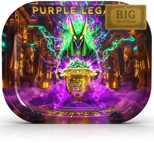 PURPLE LEGACY® Sottopiatto 34 × 27,5 × 2,7 cm | Lamiera di metallo | Design egiziano-cyberpunk | Pratico vassoio con angoli arrotondati (Golden Chalice Big)