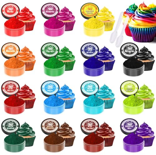 Colorante Alimentario en Polvo - 15 Colores x 5g Juego de Colorantes Alimentarios, Pintura Comestible de Alta ConcentracióN para Hornear, Fondant, Macarons, Buttercream - No Gmo, Vegano
