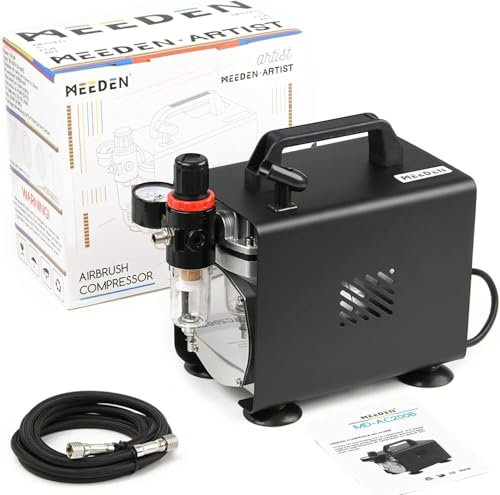 MEEDEN Kit de Compresseur Aérographe : 1/5 HP Compresseur d'Air Silencieux avec Tuyau d'Air - Compresseur Aérographe Portable pour Peinture et Modelisme