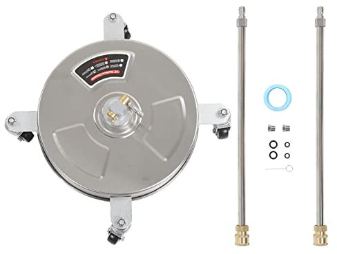 Pressure Washer Surface Cleaner, 4000psi 13 Inch Stainless Steel Power Sweeper with 4 Wheels 2 ExWand for Concrete, Ceramic Tiles, Stone, Patio, Garden, Driveways, Sidewalk