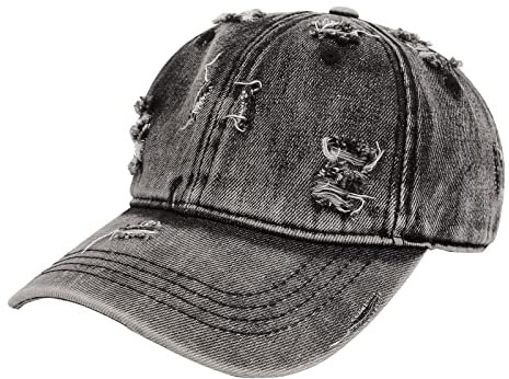 Denim Hop Trucker Ripped Cap Hat Damen Sun Hip Distressed Verstellbare Herrenmütze Baseballmütze Baseballmützen Cap Ohne Schirm Damen (Black, One Size)