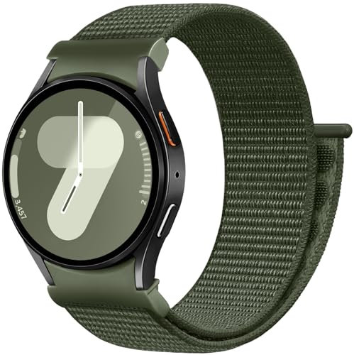 Easuny Compatible with Samsung Galaxy Watch 7 6 4 5 Strap 44mm 40mm - One Click No Gap Nylon Band for Galaxy Watch 6 4 Classic 47mm 43mm 46mm 42mm, Samsung 5 Pro 45mm/FE Men Women - Army Green