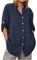 Denim Shirt for Women Trendy 3/4 Sleeve Button Down Collared Tops Oversized Roll Up Sleeve Blouse Casual Going Out Tee for Women UK Three Quarter Sleeve Tunic Ladies Elegant Going Out T-Shirts