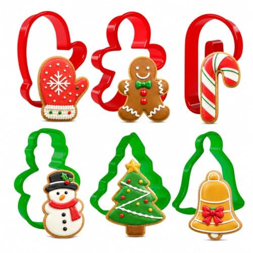Weihnachtsausstecher-6-teiliges Ausstecher-Set Aus Kunststoff,Lebkuchenmann,Weihnachtsbaum,Schneemann,Zuckerstange, Handschuhe,Glockenförmige Keksausstecher für Kinder.