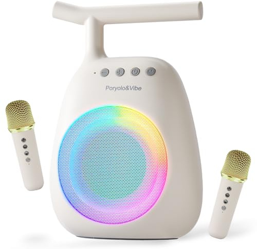 Karaoke Machine for kids Adults Portable Bluetooth Speaker with 2 Wireless Microphones LED lights Artistic Design 8-Hour Battery Support Family&party choice Fun for all ages Gifts